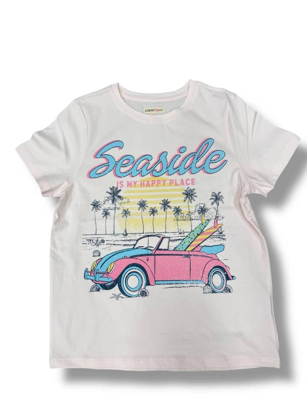 NEW PAPER FLOWER girl's seaside graphic tee in white